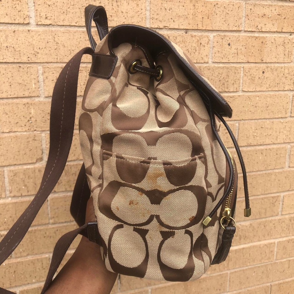 Coach Signature Monogram Brown Backpack Bag Purse Preppy Academia Y2K F21928 - Picture 7 of 7